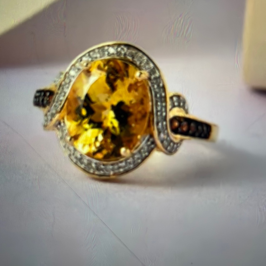 Brazilian Golden Apatite Natural White & Coffee Zircon In Vermeil Yg Over Silver